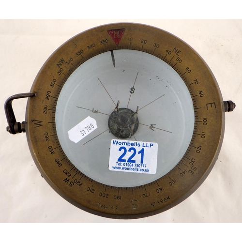 221 - A ship's compass together with misc collectables to inc glass bowls, silver mounted horn beaker, bra... 