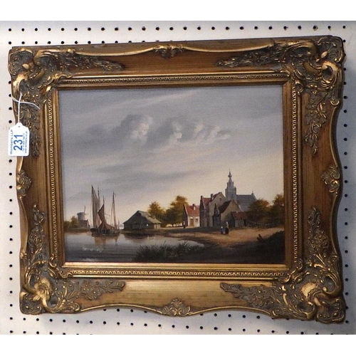 231 - Bernard Page signed gilt framed dutch landscape oil on canvas