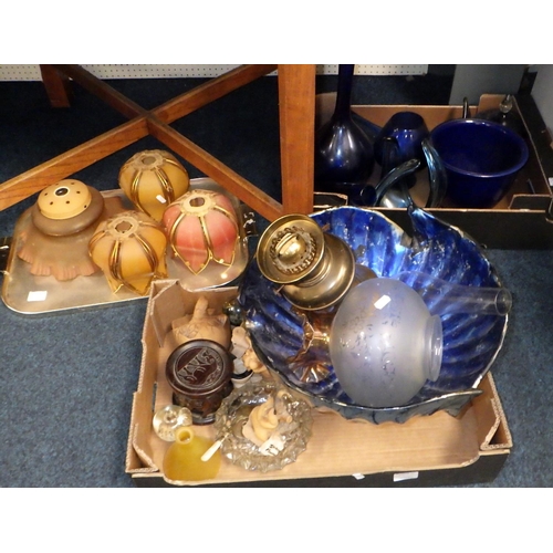 239 - Three boxes of misc glass ware, lamp shades etc (3)