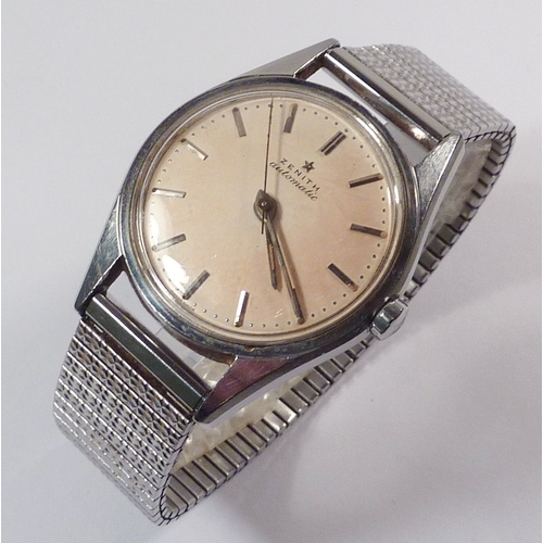 36 - A Zenith wristwatch having an automatic movement in a stainless steel case, presented on an after-ma... 