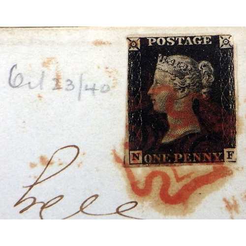 302 - Postal History: a Penny Black stamp cover cancellation mark 6th June 1840; another Penny Black cover... 