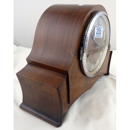 255 - An Art Deco walnut Westminster chime mantle clock