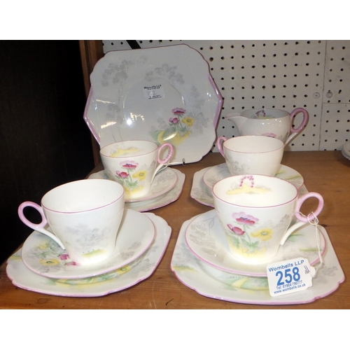 258 - A Shelley part tea set (cs 0149) to inc four trio's, jug and cake plate