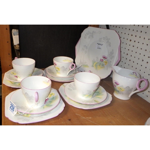 258 - A Shelley part tea set (cs 0149) to inc four trio's, jug and cake plate