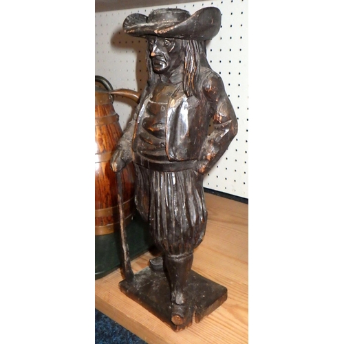 272 - A wooden figure, two jugs and a small bust