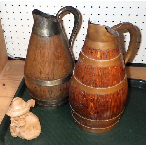 272 - A wooden figure, two jugs and a small bust