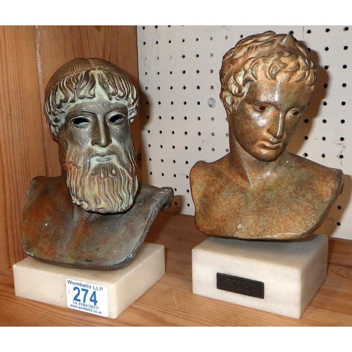 274 - Two modern 'ancient' Greek busts 20 & 22cm tall