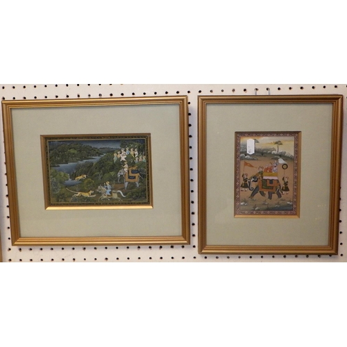 287 - Three Indian framed prints together with an Oriental framed picture of men playing (4)