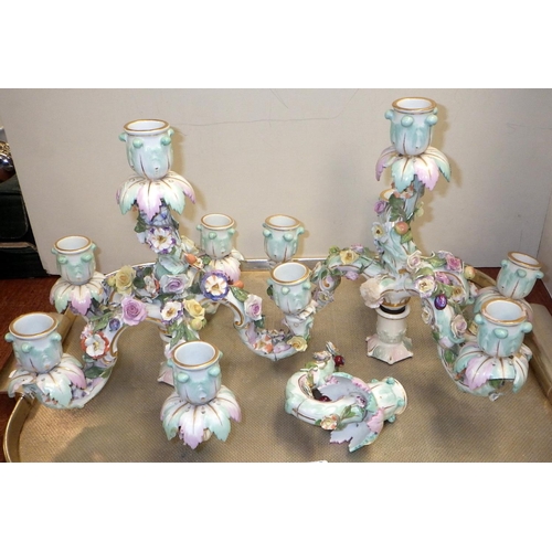 356 - A pair of German porcelain candelabras AS FOUND