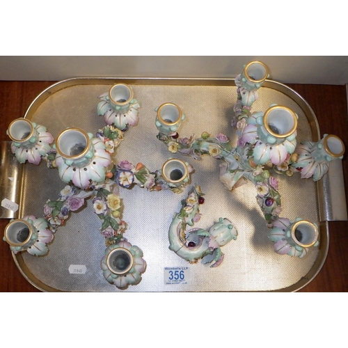 356 - A pair of German porcelain candelabras AS FOUND