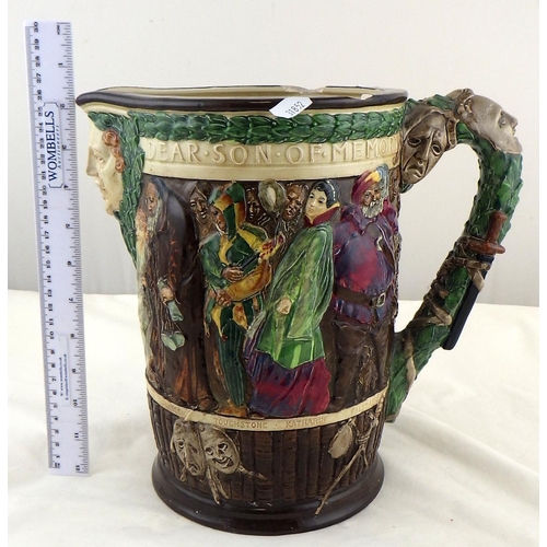 360 - A large Royal Doulton Shakespeare jug AS FOUND together with five prints