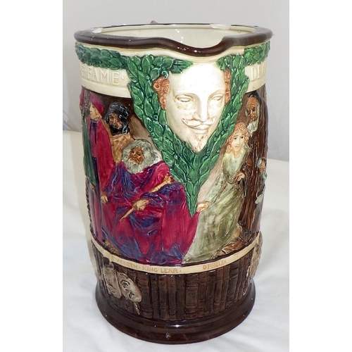 360 - A large Royal Doulton Shakespeare jug AS FOUND together with five prints