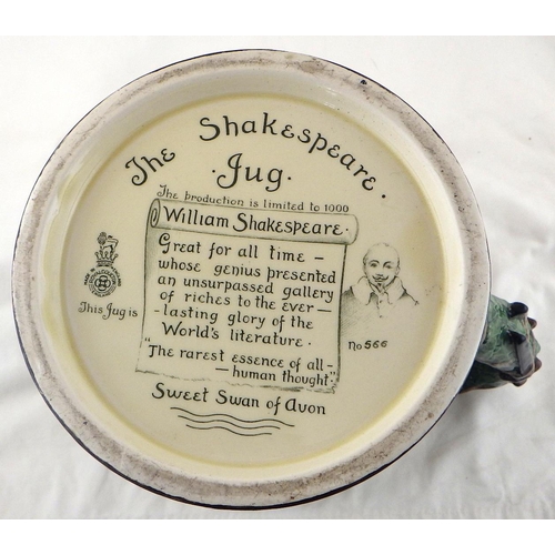 360 - A large Royal Doulton Shakespeare jug AS FOUND together with five prints