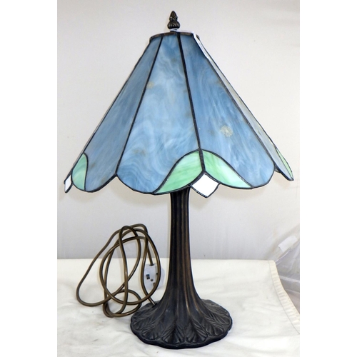 370 - A Tiffany style table lamp together with a similar ceiling light and two white glass shades