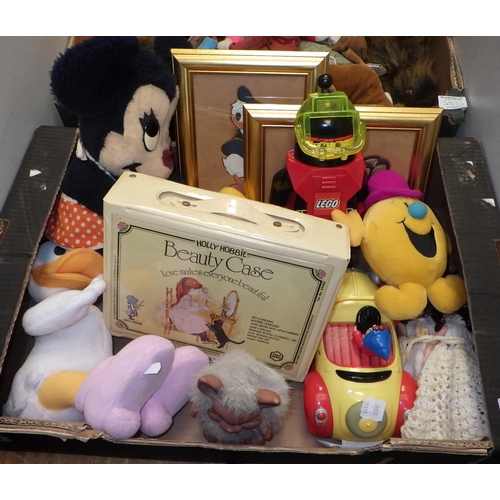 383 - Two boxes of misc toys to inc TY Beanies, soft toys, Holly Hobbie etc (2)