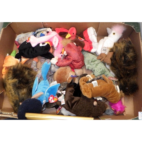 383 - Two boxes of misc toys to inc TY Beanies, soft toys, Holly Hobbie etc (2)