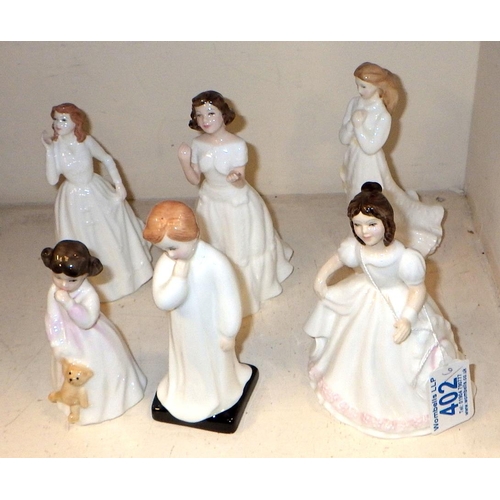 402 - A group of six small Royal Doulton figures 10-15cm