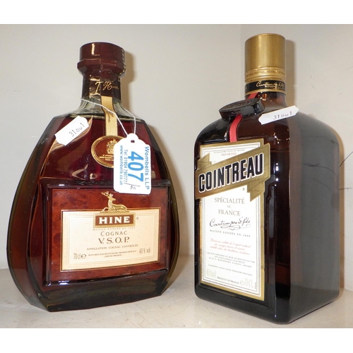 407 - A 70cl bottle of Hine Cognac together with a 70cl bottle of Cointreau