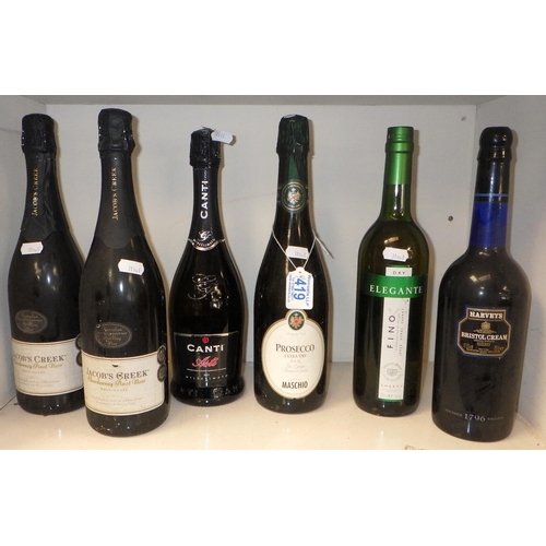 419 - Two Jacobs Creek Chardonnay , Canti, Prosecco, Two bottles of Margaux 2008 & 2016, Primitivo Di Manu... 