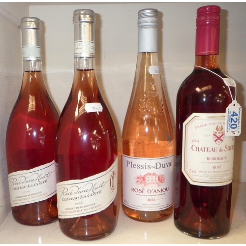 420 - Three bottles of Pimm's together with four various rose wines (7)