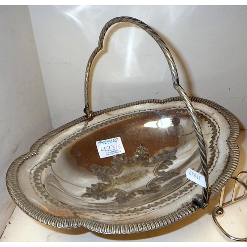 428 - A silver plated Walker & Hall bachelors tea set together with a toast rack and a basket (5)