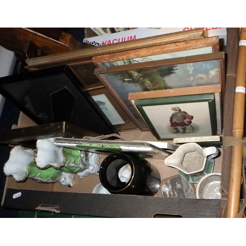 533 - A group of misc collectables to inc dressing mirror, small oil painting of a terrier, various prints... 