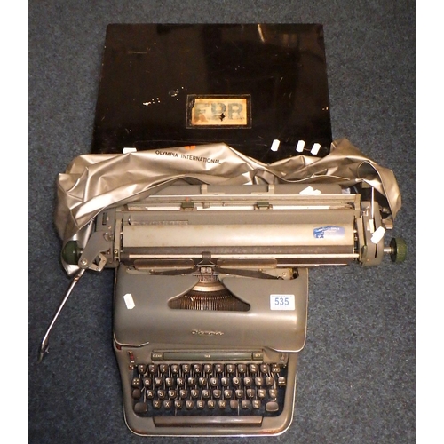 535 - An Olympia De Luxe typewriter together with a metal deed box (2)