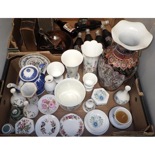 537 - Three boxes of misc collectables to inc Royal Wedding Ale, Wedgwood, Aynsley, tins etc (3)