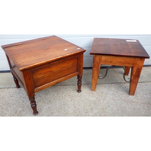 796 - A 19th cen pitch pine converted commode together with a hardwood occasional table (2)