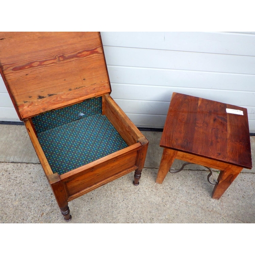 796 - A 19th cen pitch pine converted commode together with a hardwood occasional table (2)