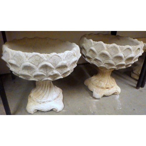 836 - A pair of petal moulded concrete planters, 49cm across