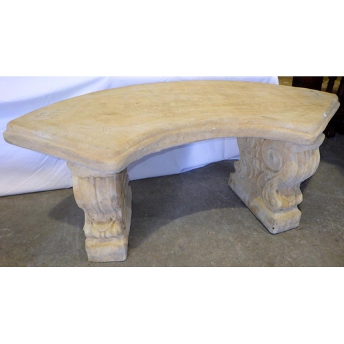 842 - A concrete garden bench with curved seat, 103cm wide