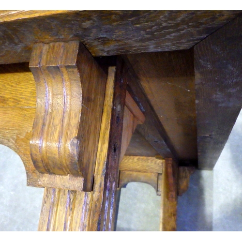 854 - A Victorian oak rectangular centre table, missing one block, 123cm wide