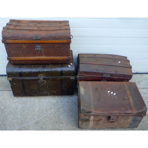 857 - Four Victorian metal trunks (a/f)