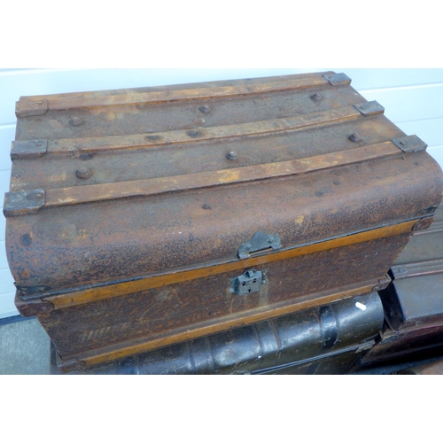 857 - Four Victorian metal trunks (a/f)