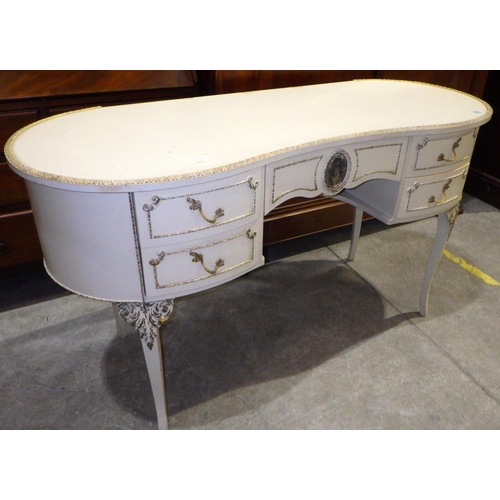 874 - A white kidney shaped dressing table, no mirror