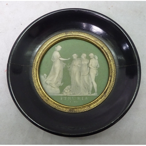 150 - Etruria 1789 - a Wedgwood cameo plaque on a green ground depicting Hope, Peace, Art and Labour, mode... 