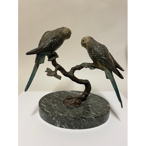4 - Early 20th Century Cold-Painted Bronze Budgies on a branch unsigned in the style of Bergman