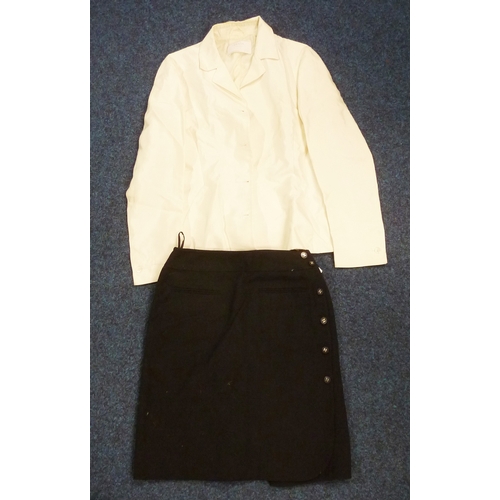 302 - A Chanel Boutique black wool suit skirt, 33cm across waistband top; a Prada ladies white silk jacket... 