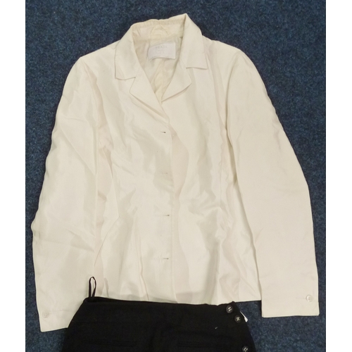 302 - A Chanel Boutique black wool suit skirt, 33cm across waistband top; a Prada ladies white silk jacket... 