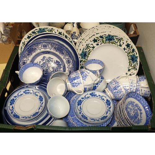 23 - Three boxes of misc ceramics to inc blue & white table wares, Crown Devon planters, various figures ... 