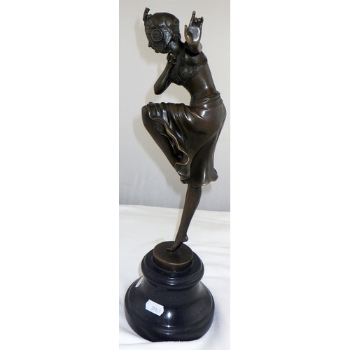 3 - A bronze dancer sculpture in Art Deco Style after Chiparus on a black marble base