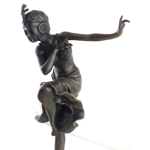 3 - A bronze dancer sculpture in Art Deco Style after Chiparus on a black marble base