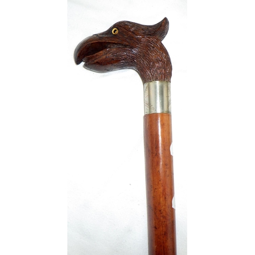 6 - A carved eagles head walking stick