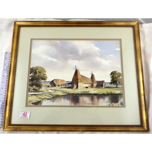 42 - RCS (Ray Campbell Smith 1916-2016) signed farm buildings watercolour together withwatercolours lands... 