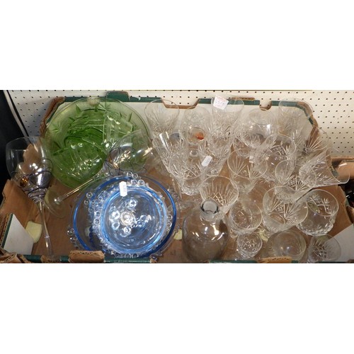 45 - Two boxes of misc glass ware together with a collection of miniature spirit bottles (3)