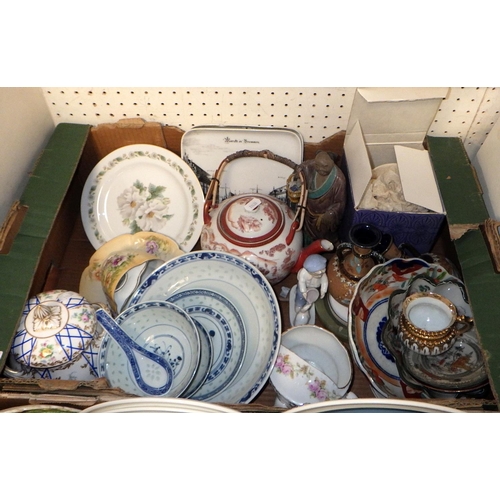 51 - Two boxes of misc ceramics to include Wedgwood tea ware, Imari bowl,