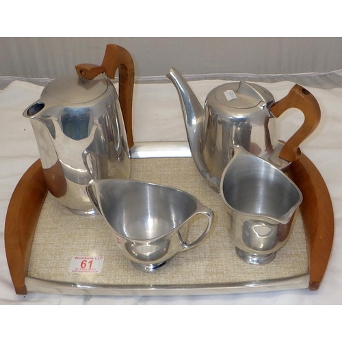 61 - A Five piece aluminium Picquot Ware tea set