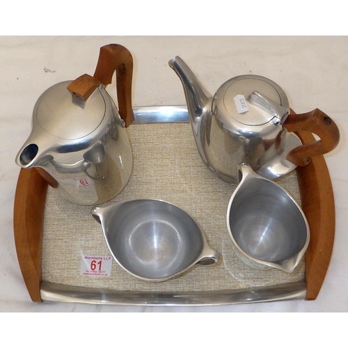 61 - A Five piece aluminium Picquot Ware tea set