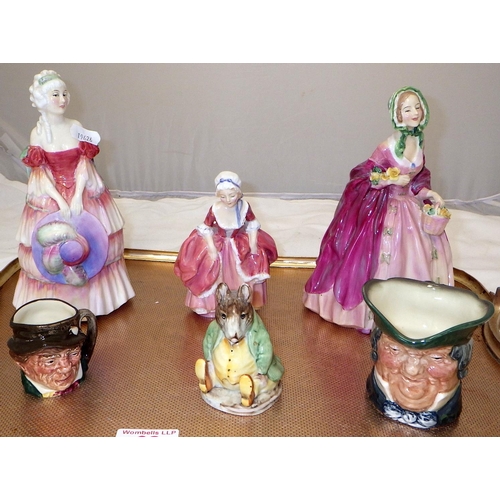 62 - A group of Royal Doulton to inc Rosebud, Veronica af cracked, Goody Two Shoes etc and a Beswick Samu... 